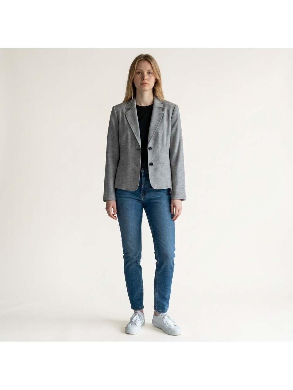Kasper Blazer Women 16 Gray Button Up Collared Long Sleeve Classic Fit Career